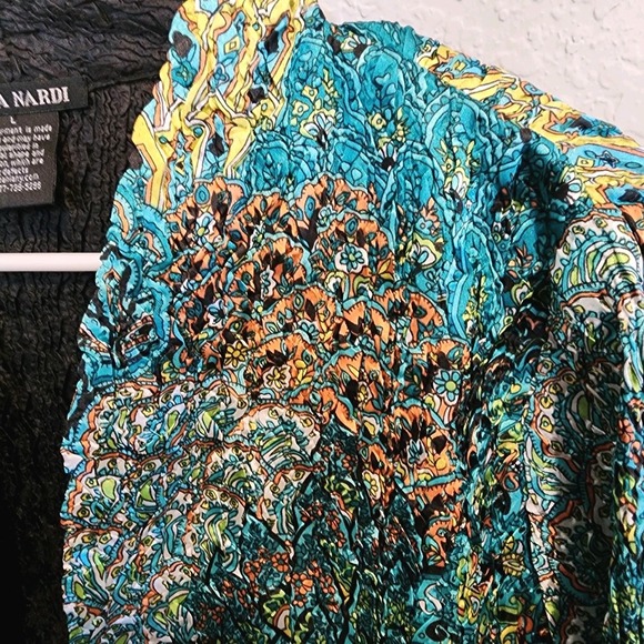 Tania Nardi Jacket Womens Large Reversible Crinkle Stretch Boho Artsy Abstract - Picture 4 of 15
